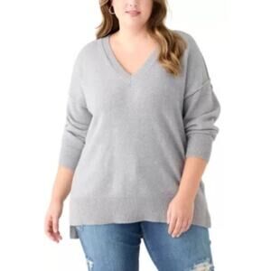 Adyson Parker Gray Speckled Knit V-Neck Sweater Tunic - Size 2X